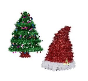 Xmas room decor tinsel tree & santa hat