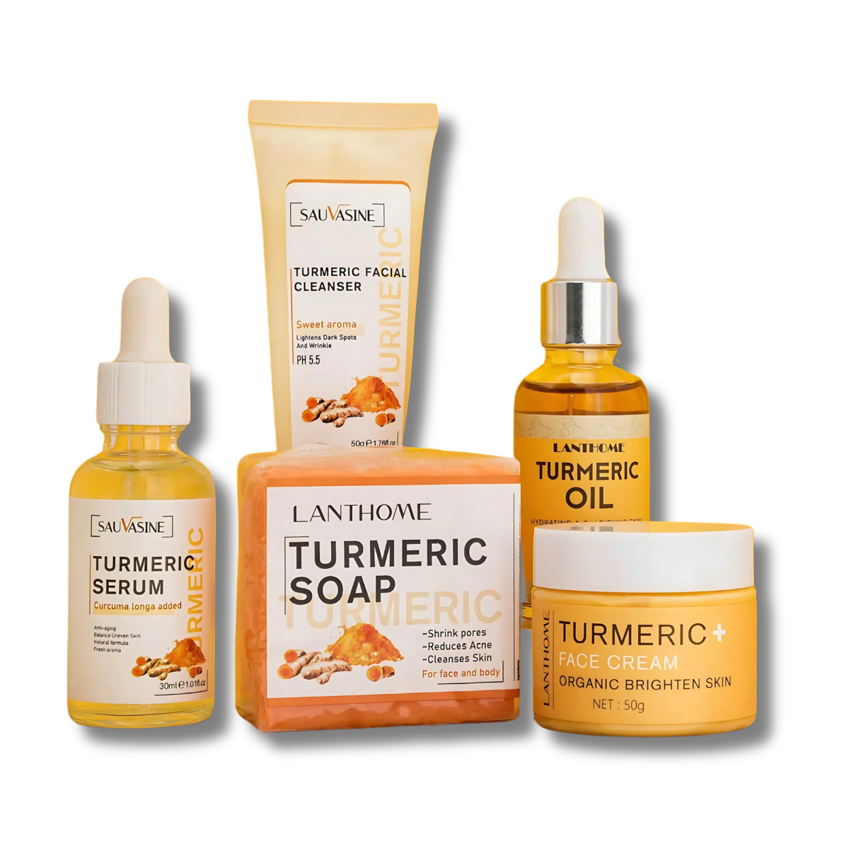 Turmeric Skin Care Set for Melanin-Rich Skin | Fades Dark Spots & Hyperpigmentation | Anti-Aging & Brightening | 5-Piece Natural Solution for Glowing Skin