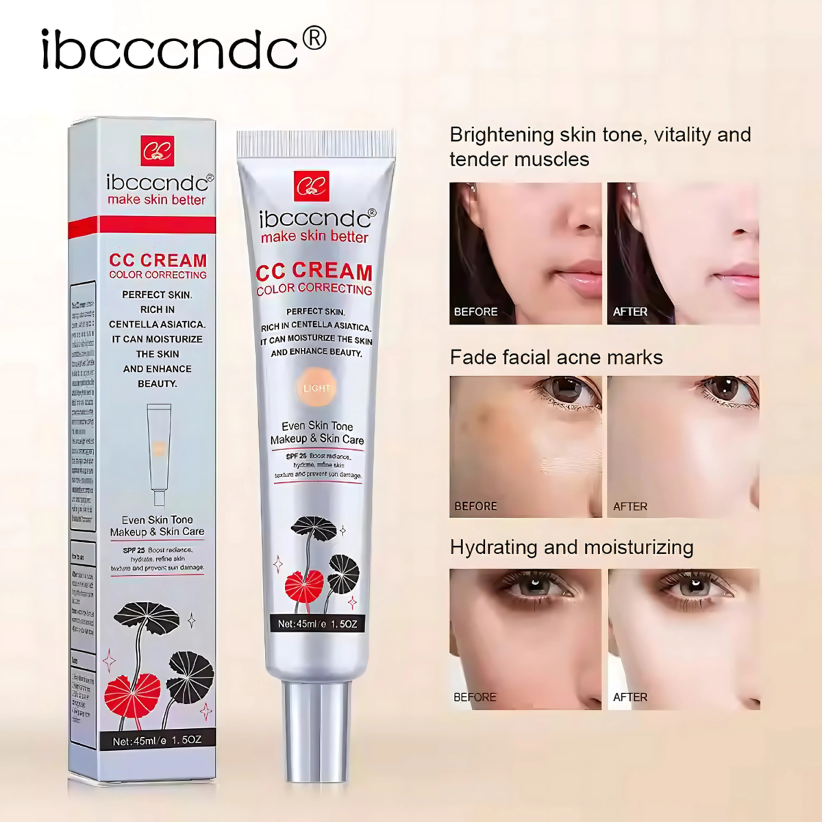 Color Correcting CC Cream for Uneven Skin Tone: SPF 25 Light 45ml Primer - Image 5