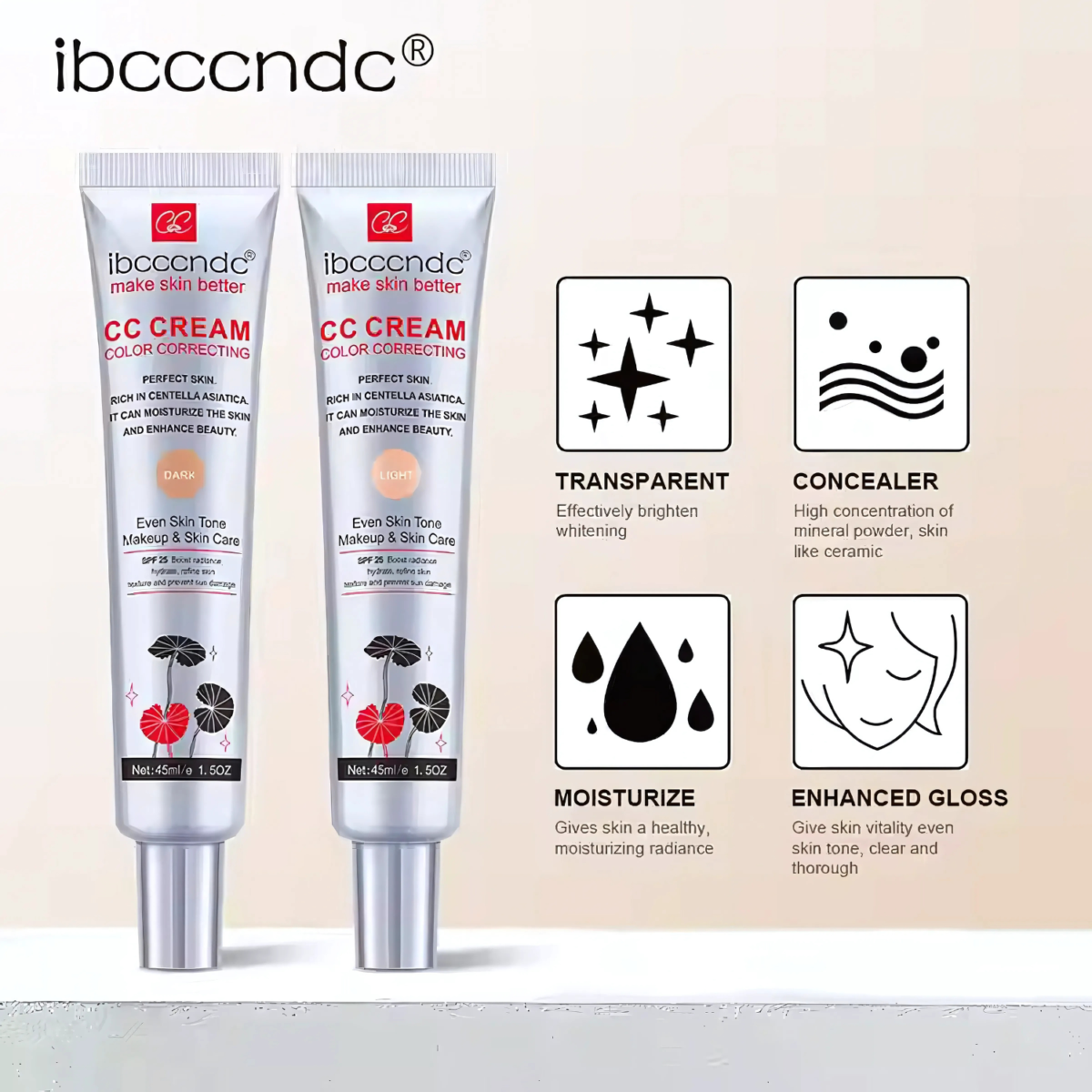 Color Correcting CC Cream for Uneven Skin Tone: SPF 25 Light 45ml Primer - Image 6