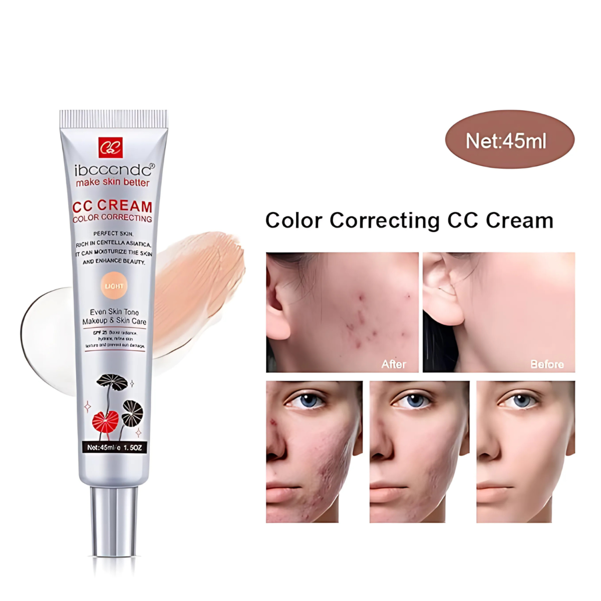 Color Correcting CC Cream for Uneven Skin Tone: SPF 25 Light 45ml Primer - Image 9