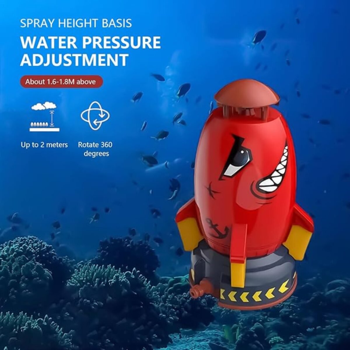 Rocket Garden Sprinkler for Kids, Outdoor Play Water Toy - Red - Image 5