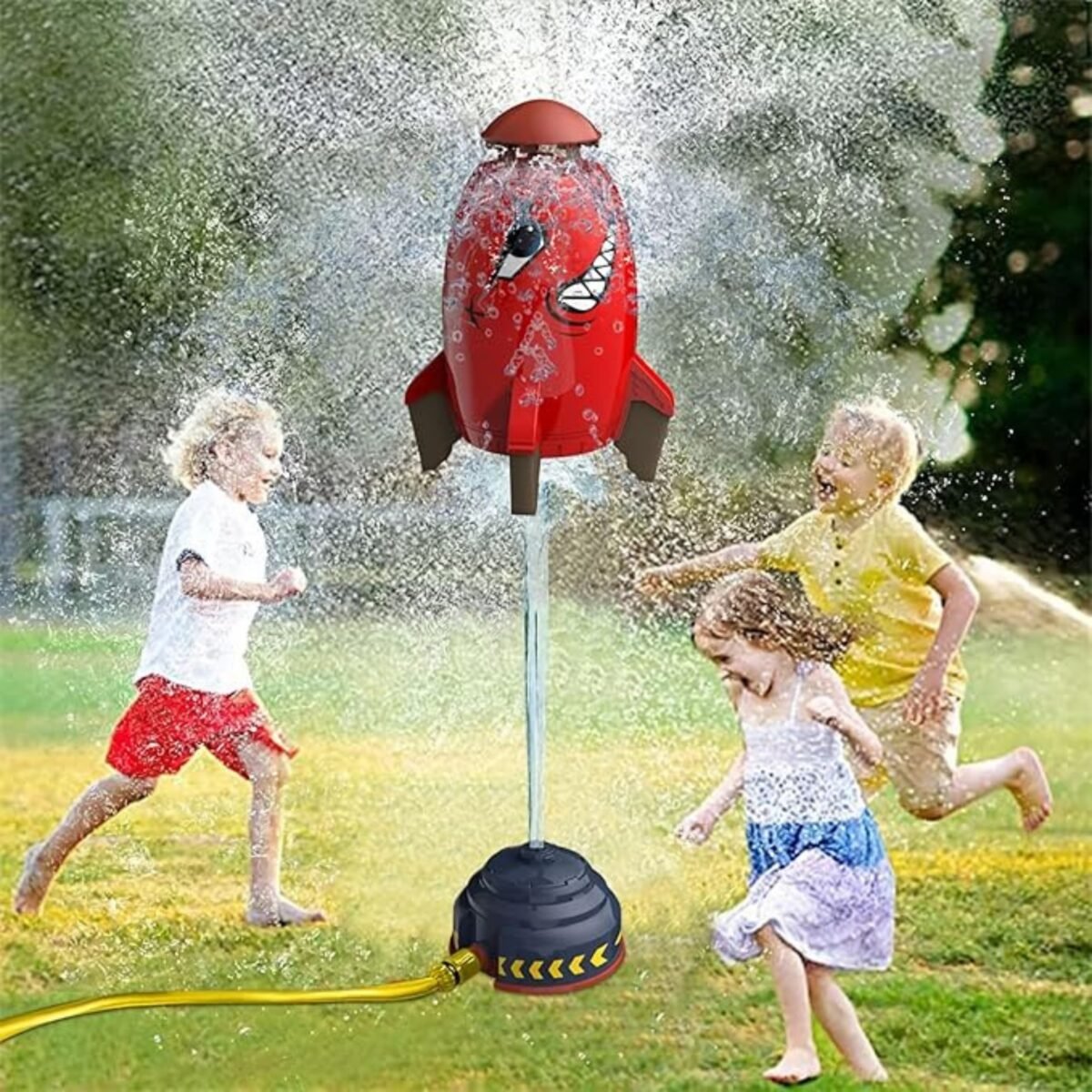 Rocket Garden Sprinkler for Kids, Outdoor Play Water Toy - Red - Image 7